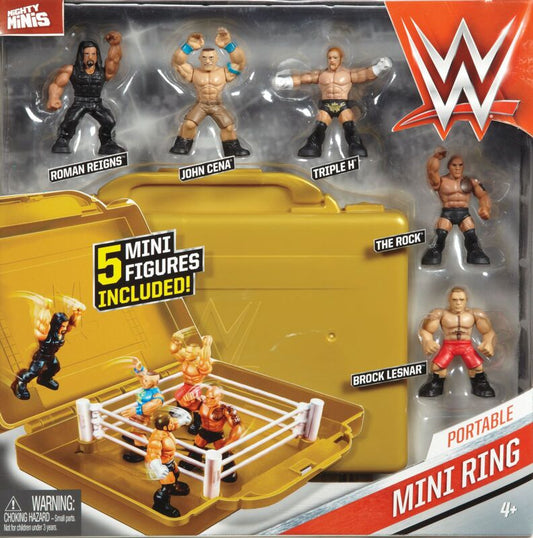 2015 WWE Mattel Mighty Minis Portable Mini Ring [With Roman Reigns, John Cena, Triple H, The Rock & Brock Lesnar]