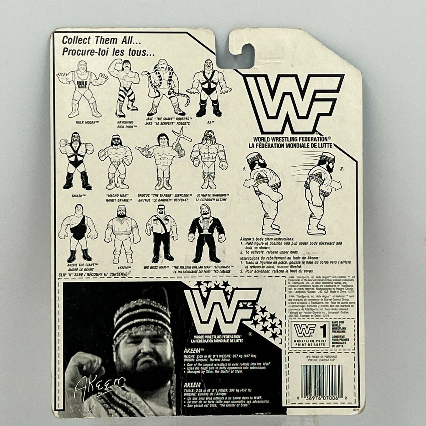 1990 WWF Hasbro Series 1 Akeem with Body Slam!