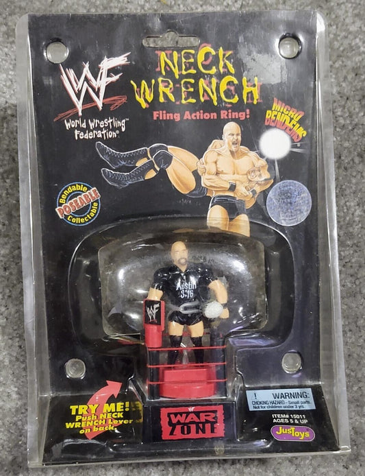 1999 WWF Just Toys Micro Bend-Ems Neck Wrench Fling Action Ring Stone Cold Steve Austin & Goldust