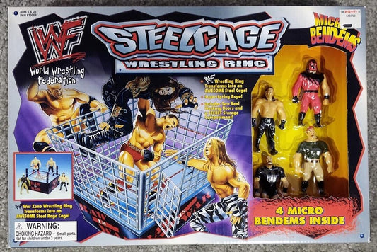 1998 WWF Just Toys Micro Bend-Ems Steel Cage Wrestling Ring [With Kane, Shawn Michaels, Stone Cold Steve Austin & The Interrogator]