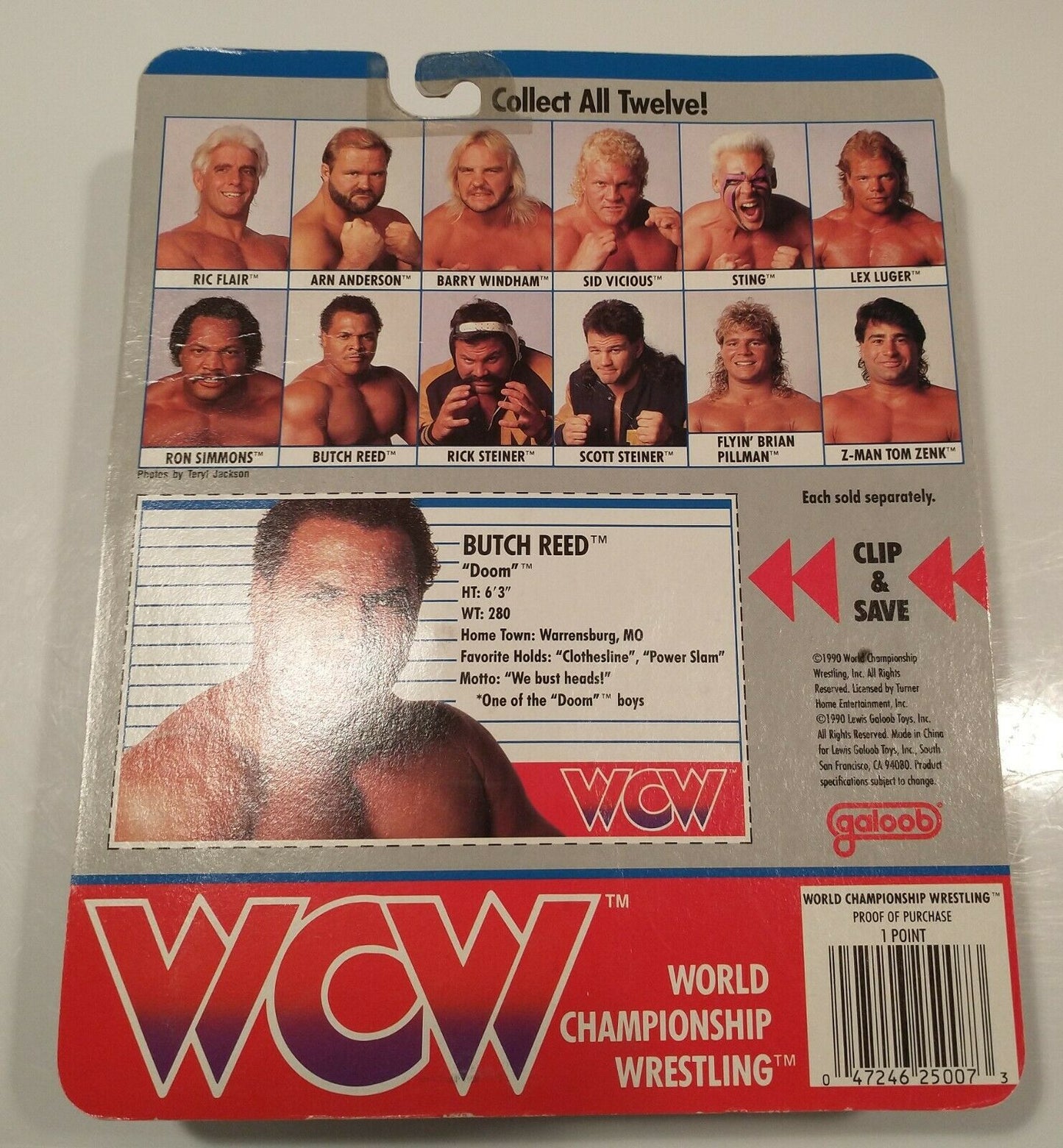 1990 WCW Galoob Series 1 Butch Reed [With Nike Swoosh]