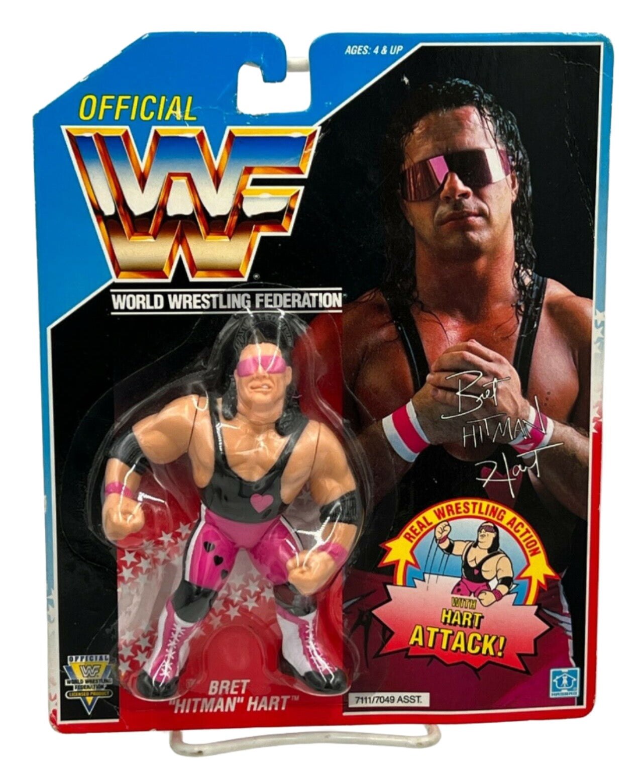 1992 WWF Hasbro Series 4 Bret "Hitman" Hart with Hart Attack! [With Pink Heart]