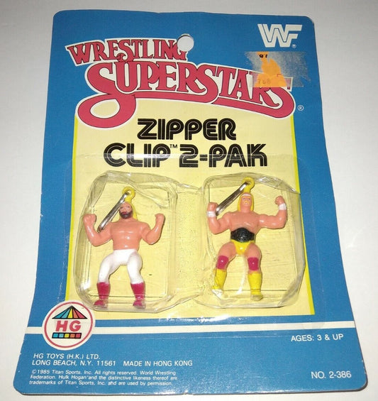 1985 WWF HG Toys Wrestling Superstars Zipper Clip 2-Pak: Big John Studd & Hulk Hogan