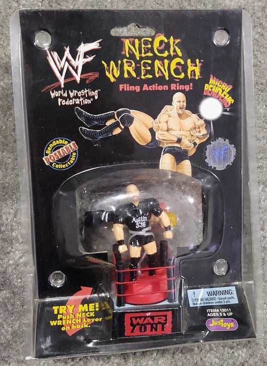 1999 WWF Just Toys Micro Bend-Ems Neck Wrench Fling Action Ring Stone Cold Steve Austin & HHH