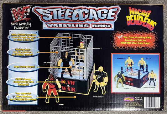 1998 WWF Just Toys Micro Bend-Ems Steel Cage Wrestling Ring [With Kane, Shawn Michaels, Stone Cold Steve Austin & The Interrogator]