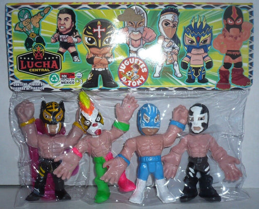 Juguetes D Tony 3.5" Lucha Central Bootleg/Knockoff Figures: Tiger Mask, Pyscho Clown, Blue Panther & Espanto