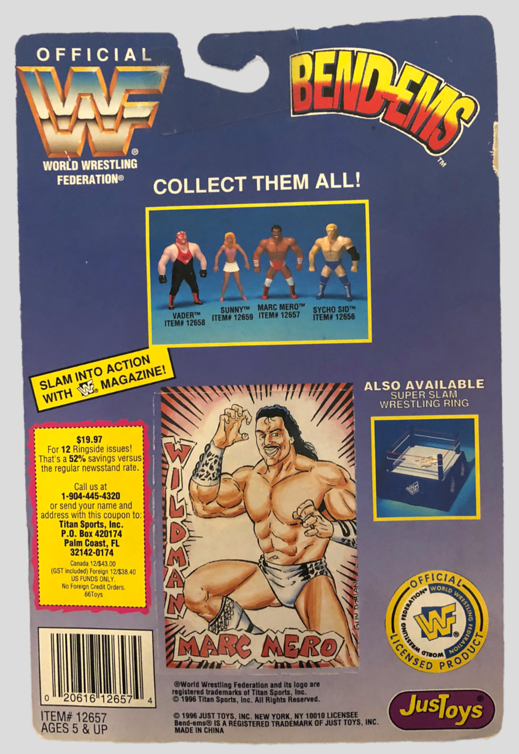 1996 WWF Just Toys Bend-Ems Series 4 Wildman Marc Mero – Wrestling
