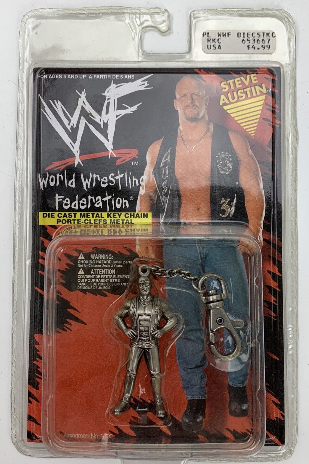 1998 WWF Placo Toys Steve Austin Die Cast Metal Key Chain