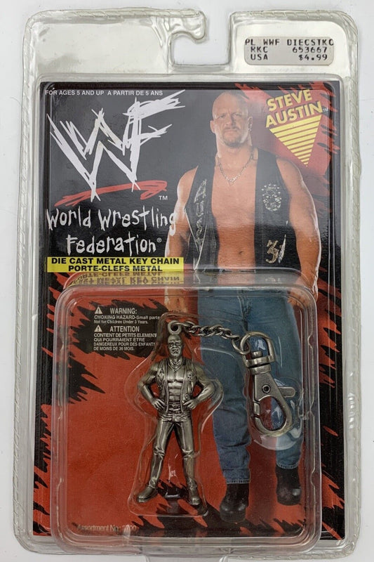 1998 WWF Placo Toys Steve Austin Die Cast Metal Key Chain