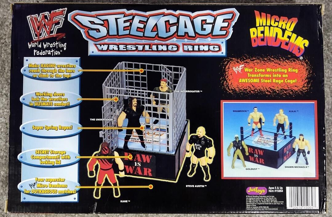 1998 WWF Just Toys Micro Bend-Ems Steel Cage Wrestling Ring [With Goldust, Hunter Hearst Helmsley, Ken Shamrock & Undertaker]