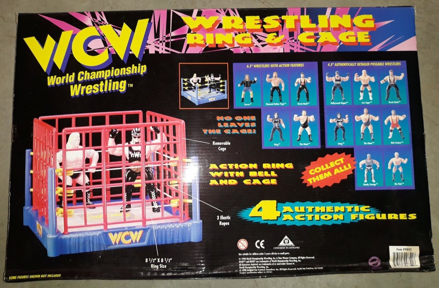 1998 WCW OSFTM 4.5" Articulated Wrestling Ring & Cage [With Hollywood Hogan, Rick Steiner, Randy Savage & Scott Hall]