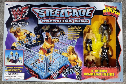1998 WWF Just Toys Micro Bend-Ems Steel Cage Wrestling Ring [With Goldust, Hunter Hearst Helmsley, Ken Shamrock & Undertaker]