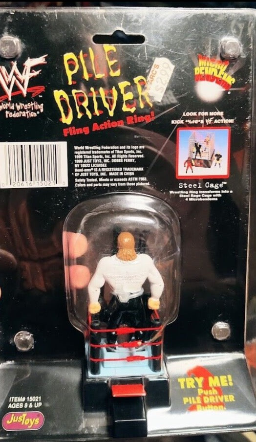 1999 WWF Just Toys Micro Bend-Ems Pile Driver Fling Action Ring Gangrel & X-Pac