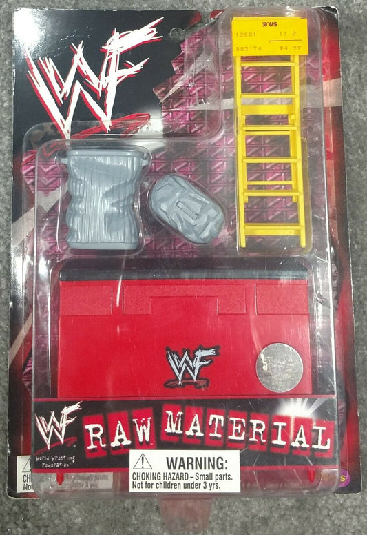 1999 WWF Just Toys Bend-Ems Raw Material Ladder, Garbage Can & Announce Table
