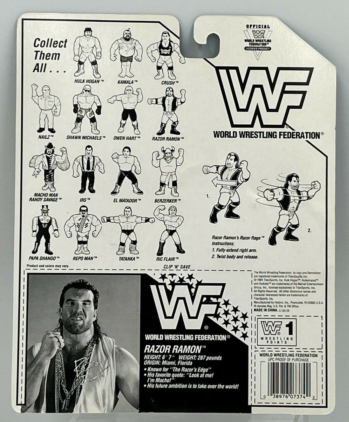 1994 WWF Hasbro Series 10 Razor Ramon with Razor Rage! [With Red Trunk ...