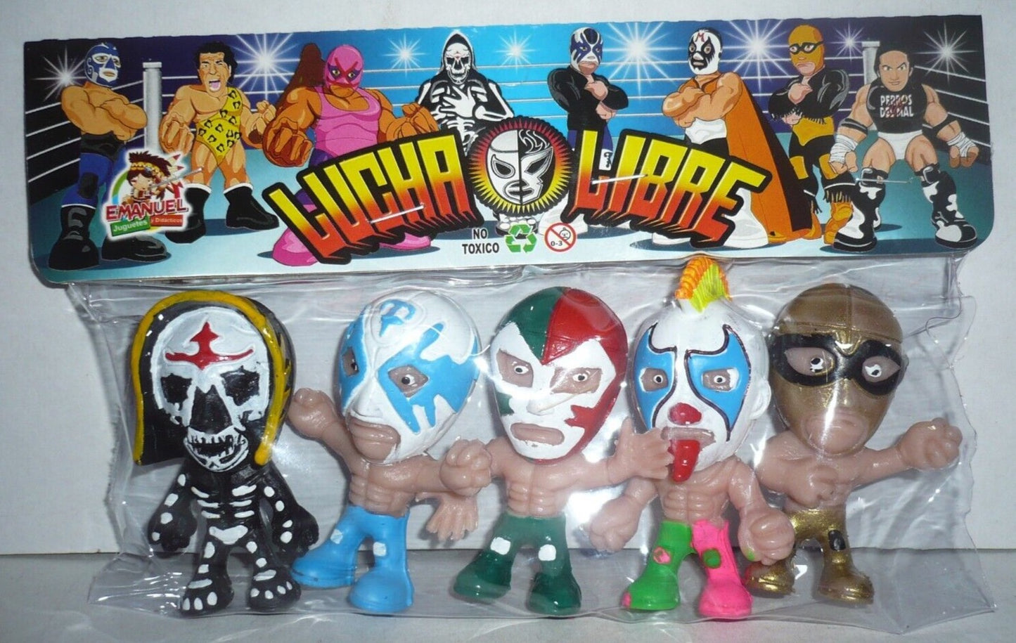 Emanuel Juguetes 2.5" Lucha Libre Cabezones: La Parka, Atlantis, Dr. Wagner, Psycho Clown & Solitario