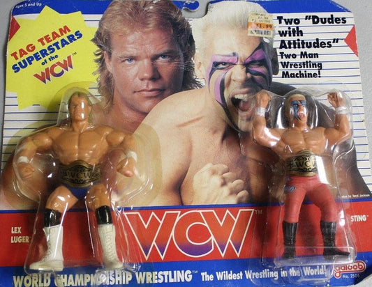 1990 WCW Galoob Series 1 Dudes with Attitudes: Lex Luger & Sting [With Orange Tights]