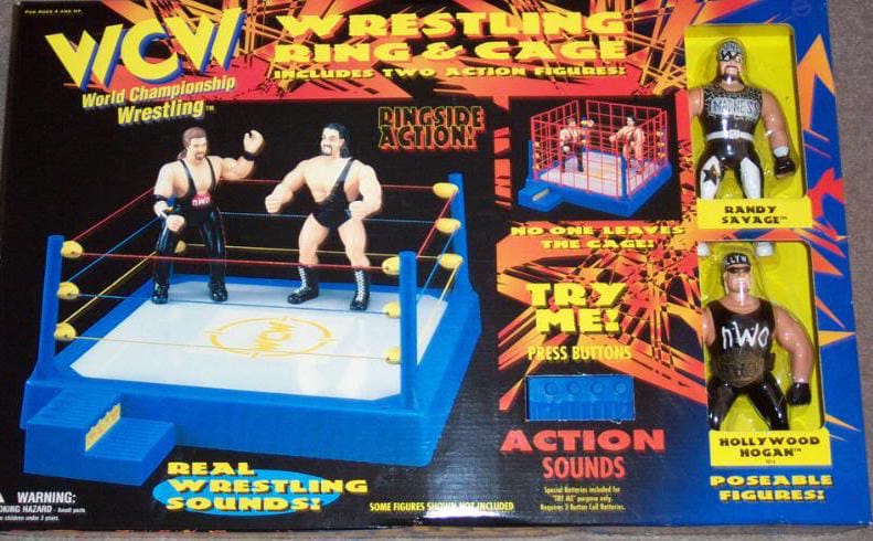 1998 WCW OSFTM 6.5" Articulated Wrestling Ring & Cage [With Randy Savage & Hollywood Hogan]