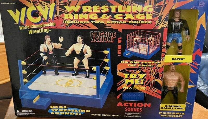 1998 WCW OSFTM 6.5" Articulated Wrestling Ring & Cage [With Raven & Diamond Dallas Page]