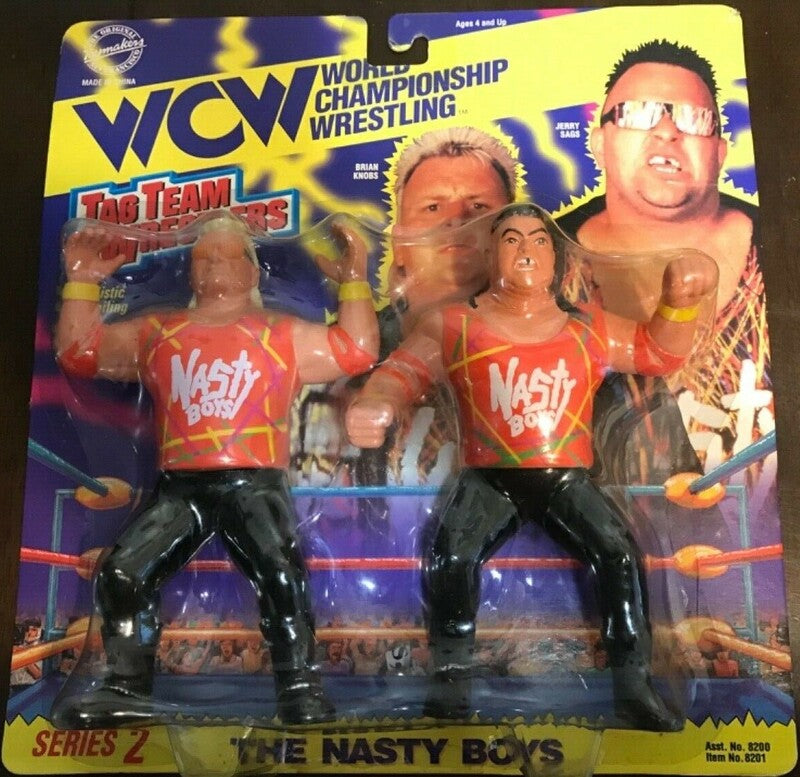 1995 WCW OSFTM Collectible Wrestlers [LJN Style] Tag Team Wrestlers Series 2 The Nasty Boys: Brian Knobs & Jerry Sags [With Orange Shirts]