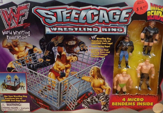 1998 WWF Just Toys Micro Bend-Ems Steel Cage Wrestling Ring [With Stone Cold Steve Austin, X-Pac, Billy Gunn & Hunter Hearst Helmsley]