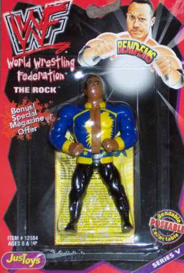 1999 WWF Just Toys Bend-Ems Series 5 The Rock [With Blue & Yellow Shirt]