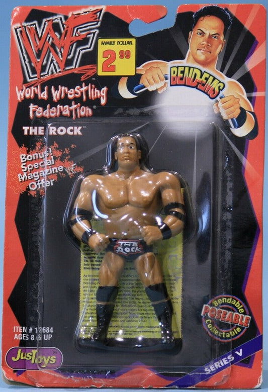 1999 WWF Just Toys Bend-Ems Series 5 The Rock [With Ring Gear on Rocky Maivia Card]